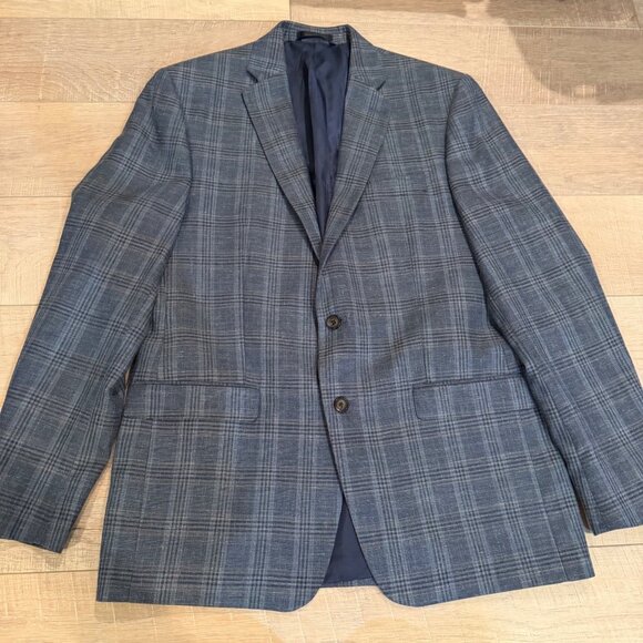 RALPH LAUREN Mens Blue Plaid Wool Blazer Jacket 2-Button Closure Size 42L